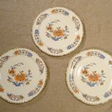 3 Limoges Raynaud porcelain flat plates, Old China Damon decor