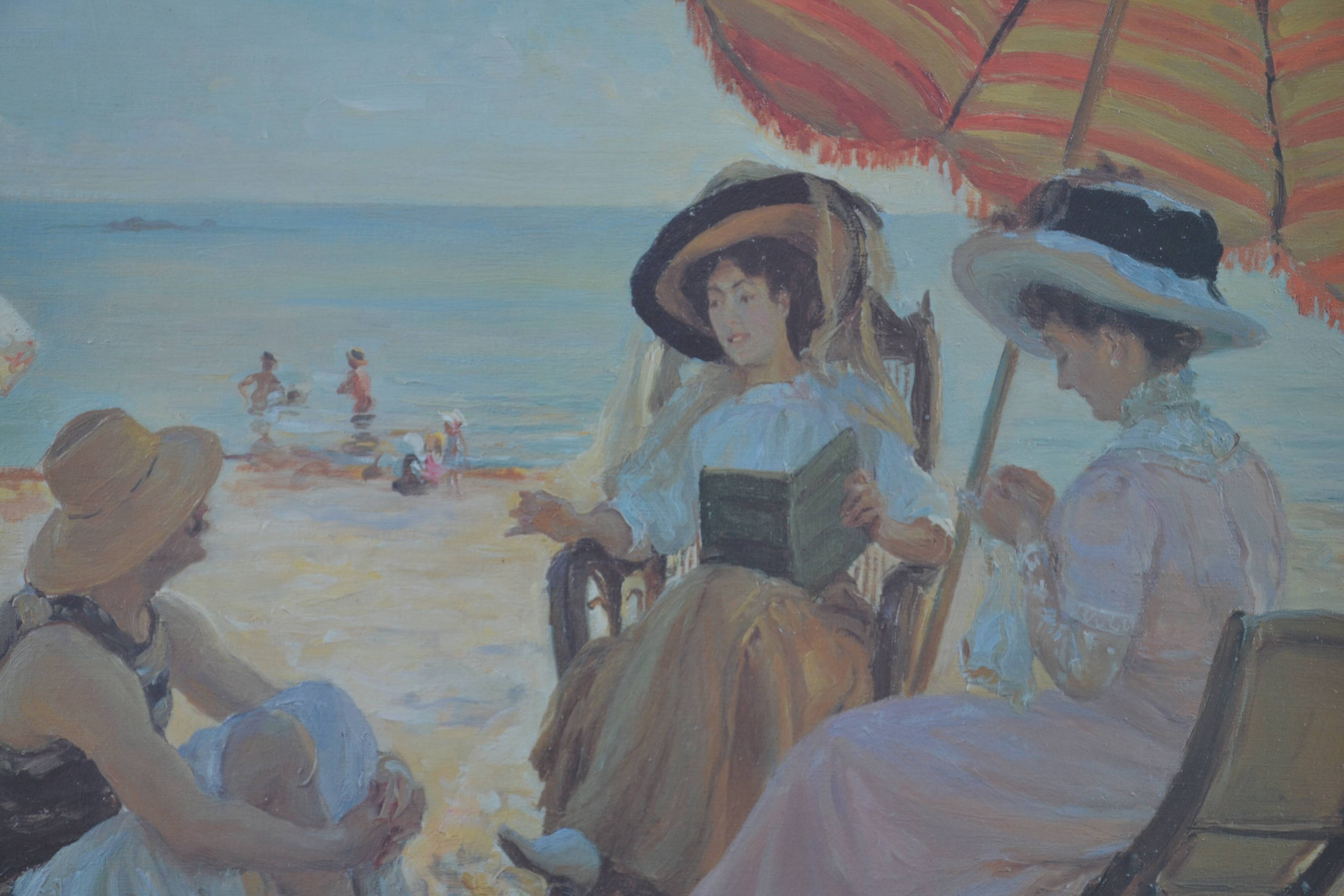 Painting Beach Scene Alfred Victor Fournier