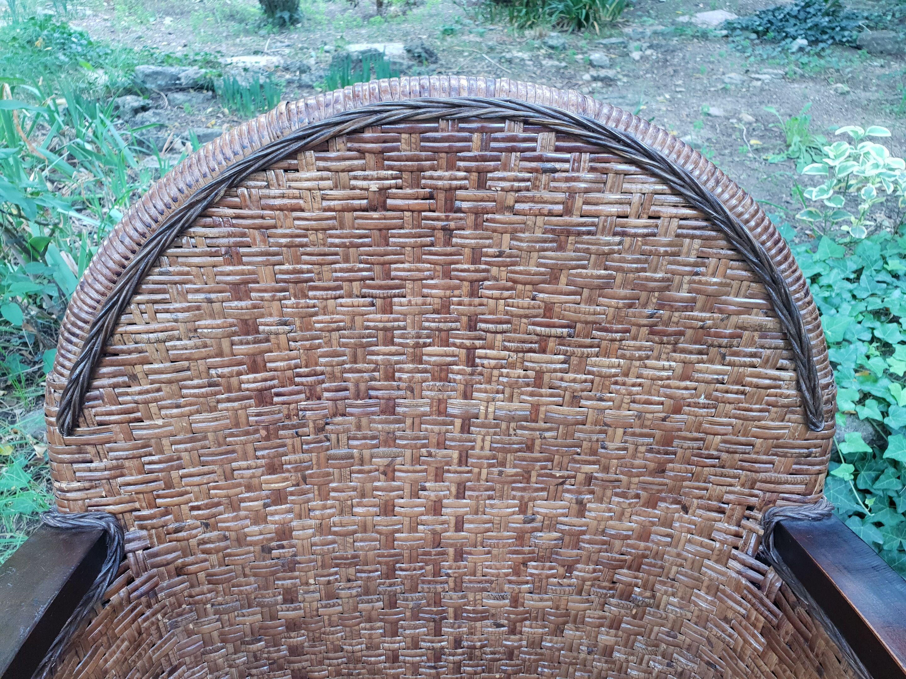 Paire de fauteuils en bois et rotin 1980