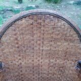 Paire de fauteuils en bois et rotin 1980