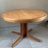 Table scandinave ronde vintage à pied central étoile extensible, éditée par baumann