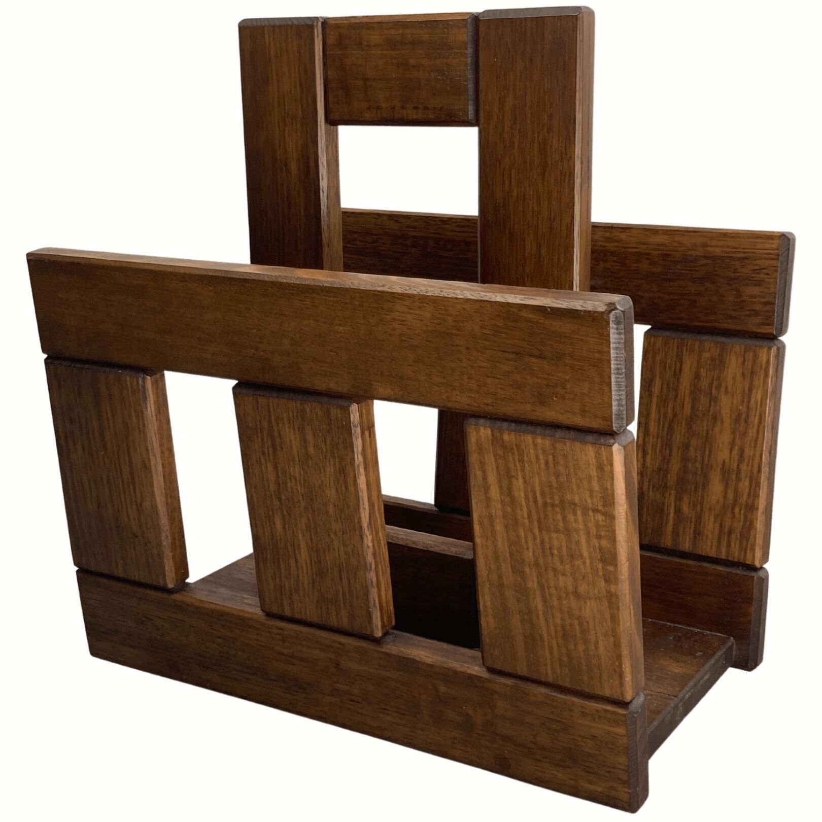 Midcentury brutalist oak magazine rack or holder, Dutch ca 1960s