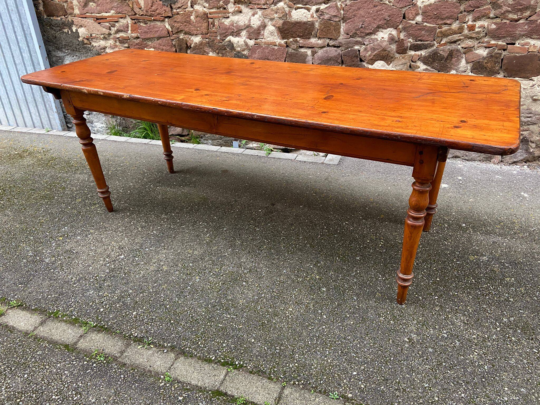 Large Alsatian bistro coffee table in fir French bistro table 1930
