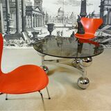 Space Age-style chromed steel round coffee table with glass top, 1960s