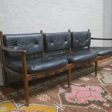 Cadett 3.seater sofa in teak and leather by Eric Merthen, Sweden 1960s