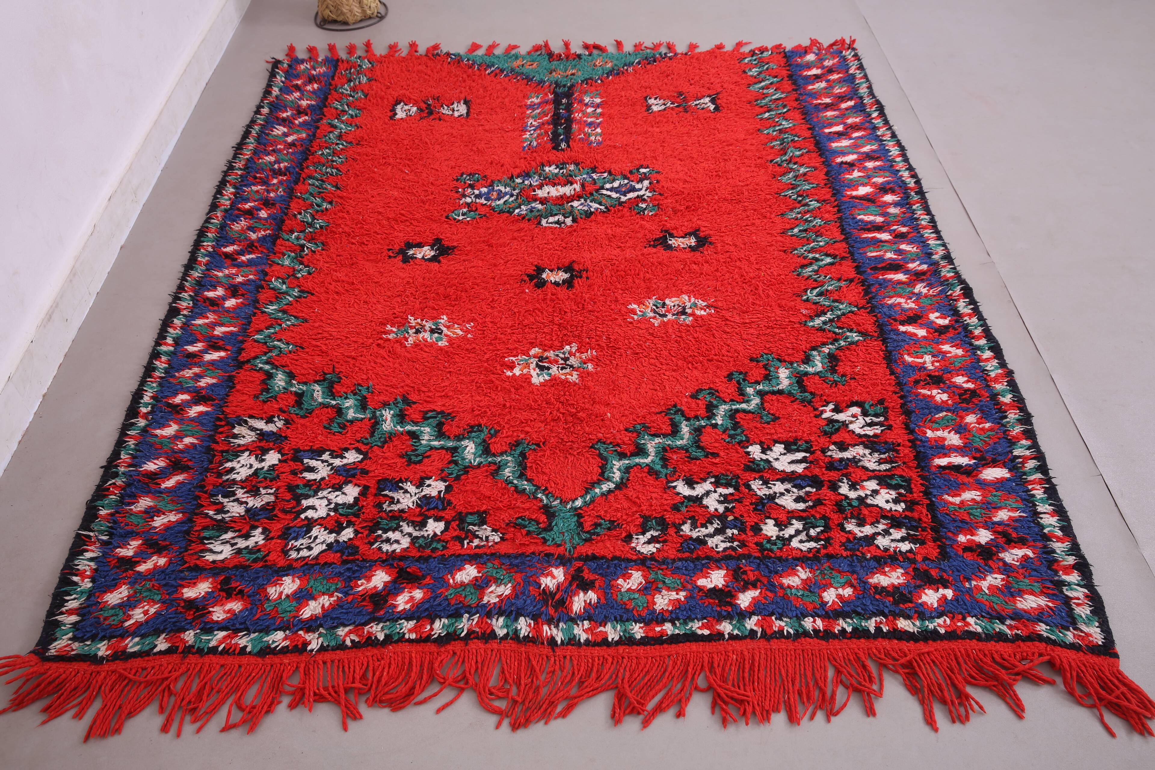 Red Vintage Moroccan Rug 167 x 190 cm - Berber Wool Rug - Handmade Rug Boho