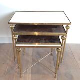 Pull-out tables brass Suite. Around 1940.