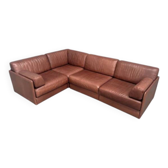 Brown leather modular sofa by De Sede; DS76, 1970s (corner)