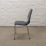 Set of Four Vintage Kitchen Chairs, Night Blue Leatherette with Chrome. 60s