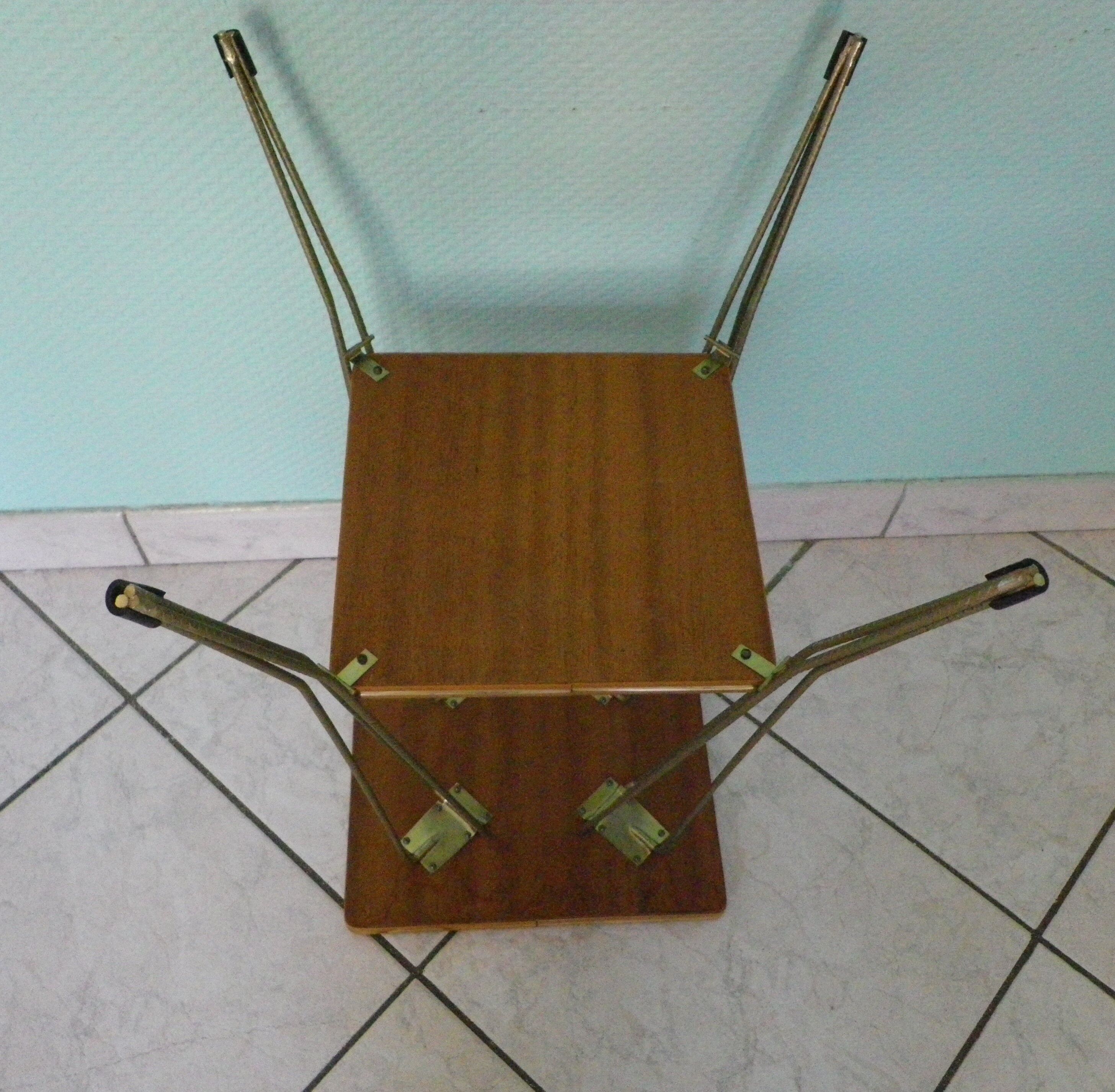 Formica side shelf, 2 shelves, gold metal - 60s