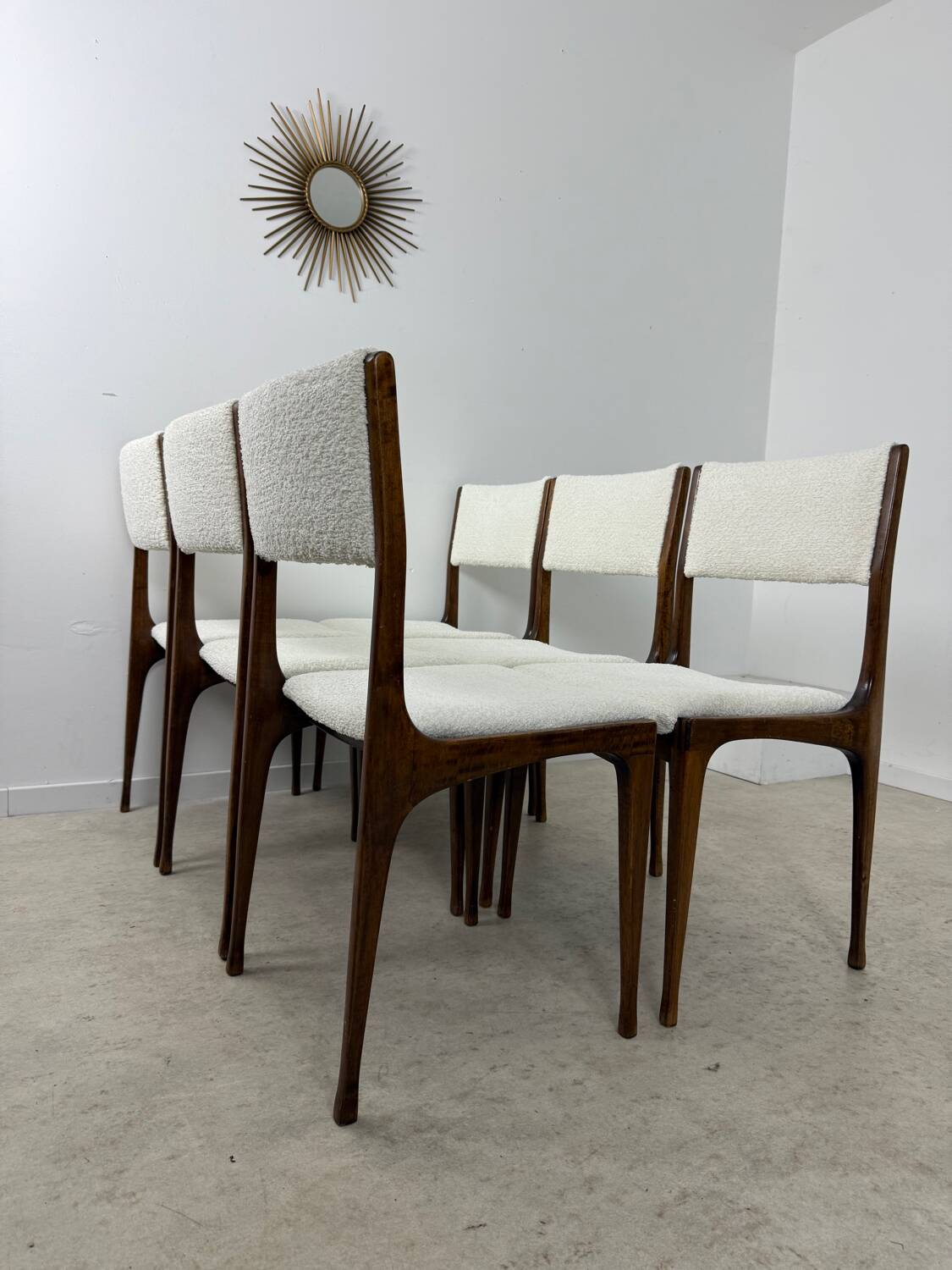 Set of 6 Italian design chairs Carlo de Carlo Cassina model 693 late 50s bouclette