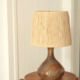 Sésame Vallauris ceramic lamp, raffia lampshade, 1970s