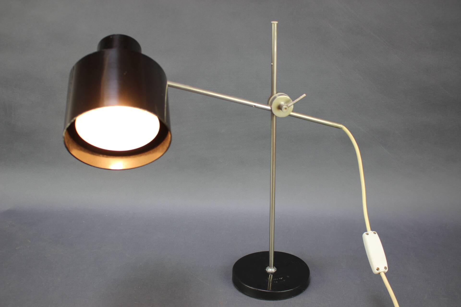 Adjustable Black Bakelite Industrial Table Lamp / Czechoslovakia, 1970s