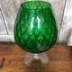 Old vase on foot empoli green glass transparent foot vintage
