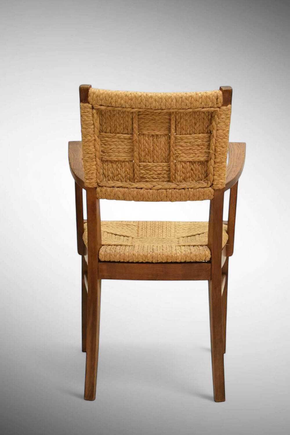 Pair of armchairs in braided raffia, Audoux Minet, 1950