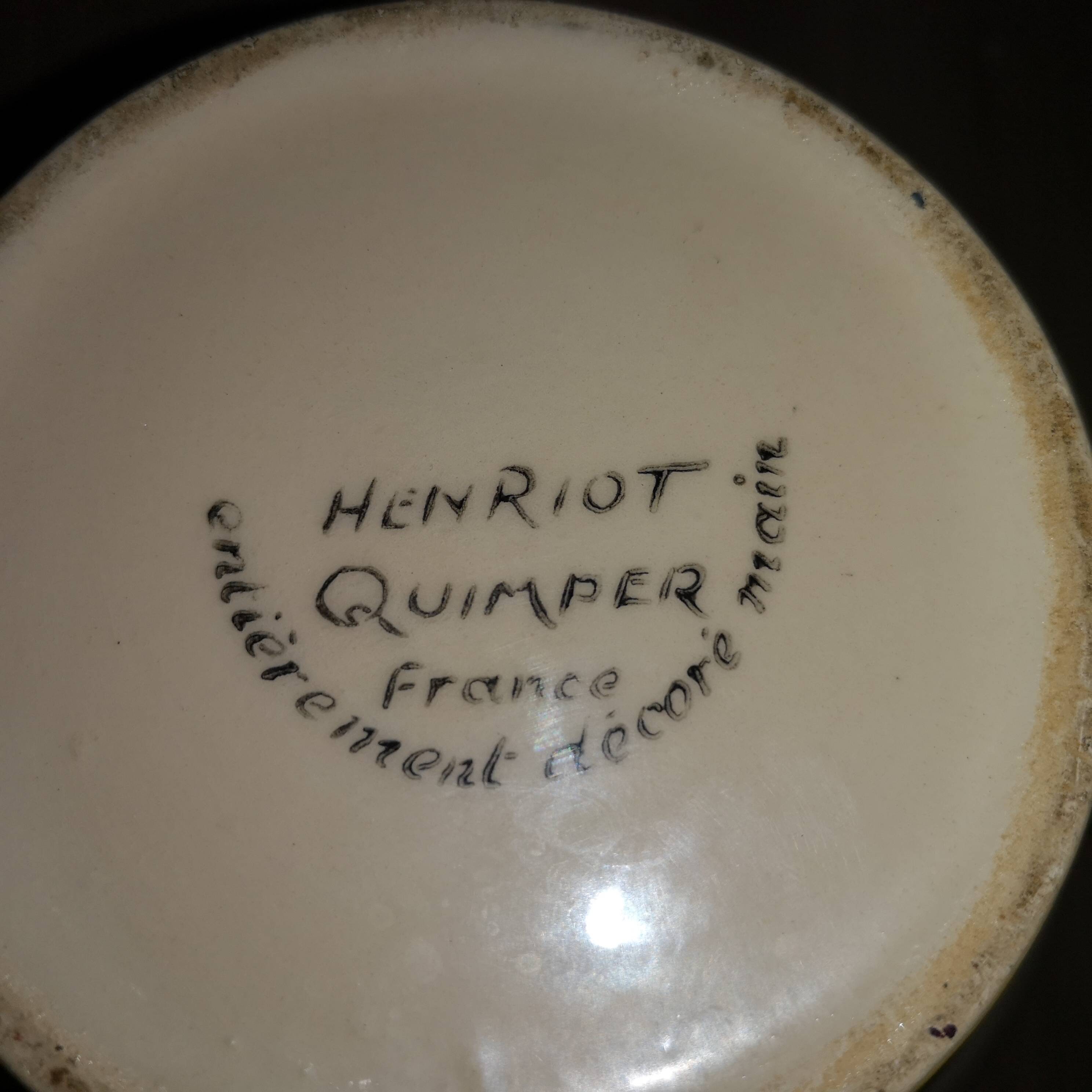 Henriot Quimper France teapot entirely hand decorated Brittany