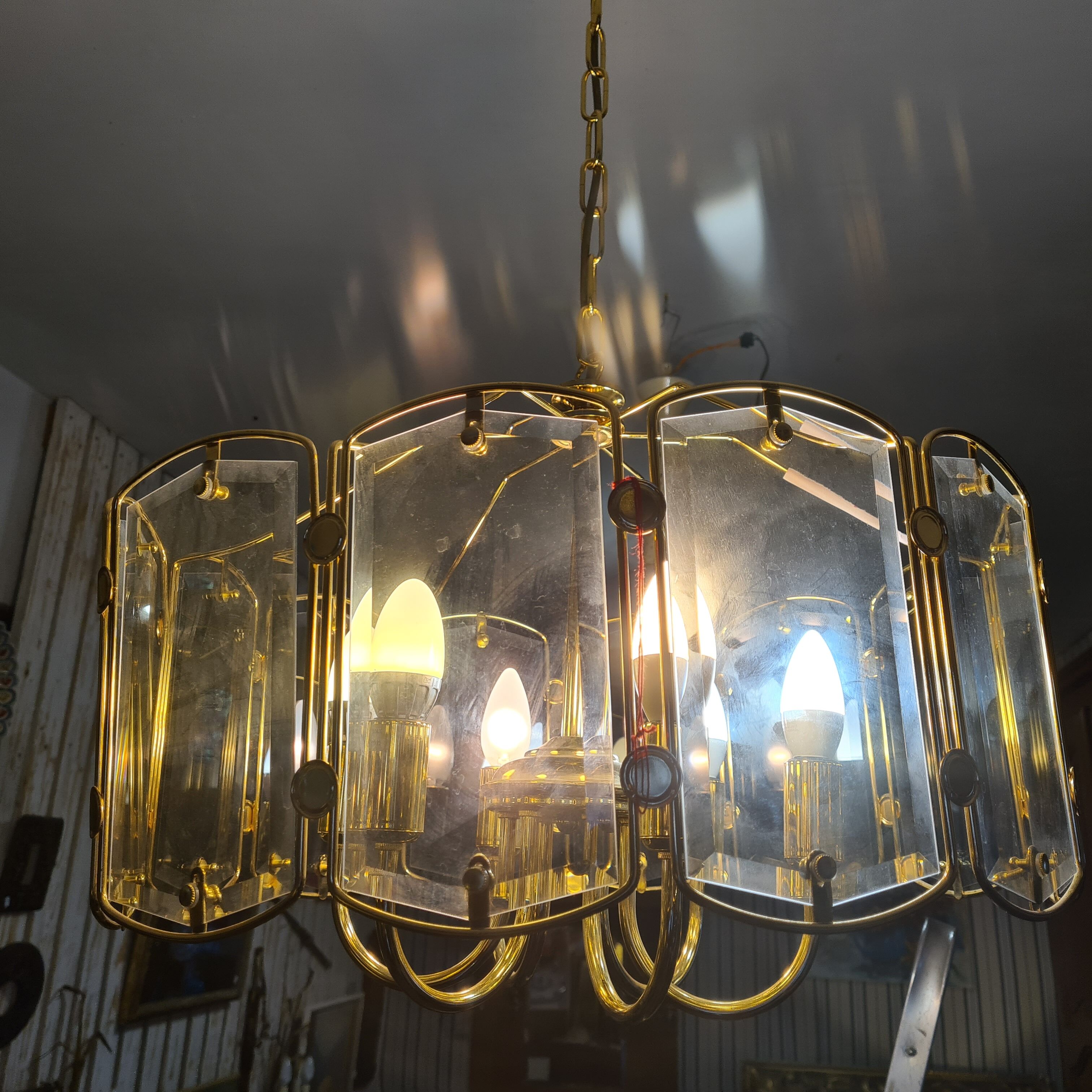 Vintage chandelier brass glass
