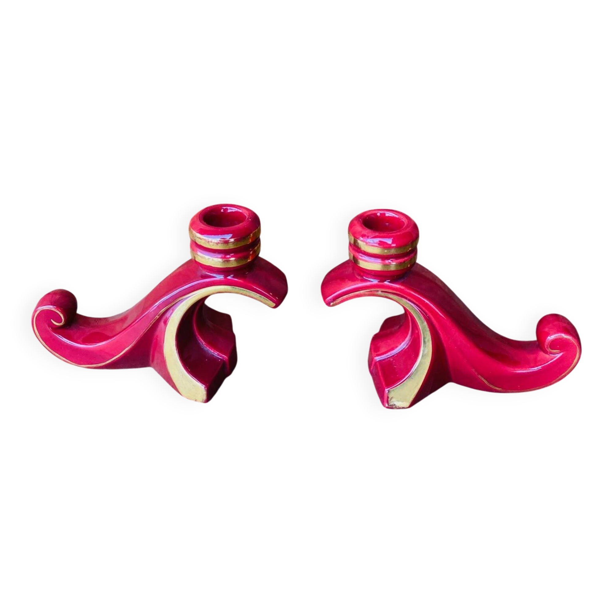 Art Deco ceramic candlestick pair
