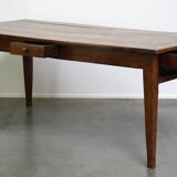 table à manger ancienne en chêne français avec 3 tiroirs et une patine exquise