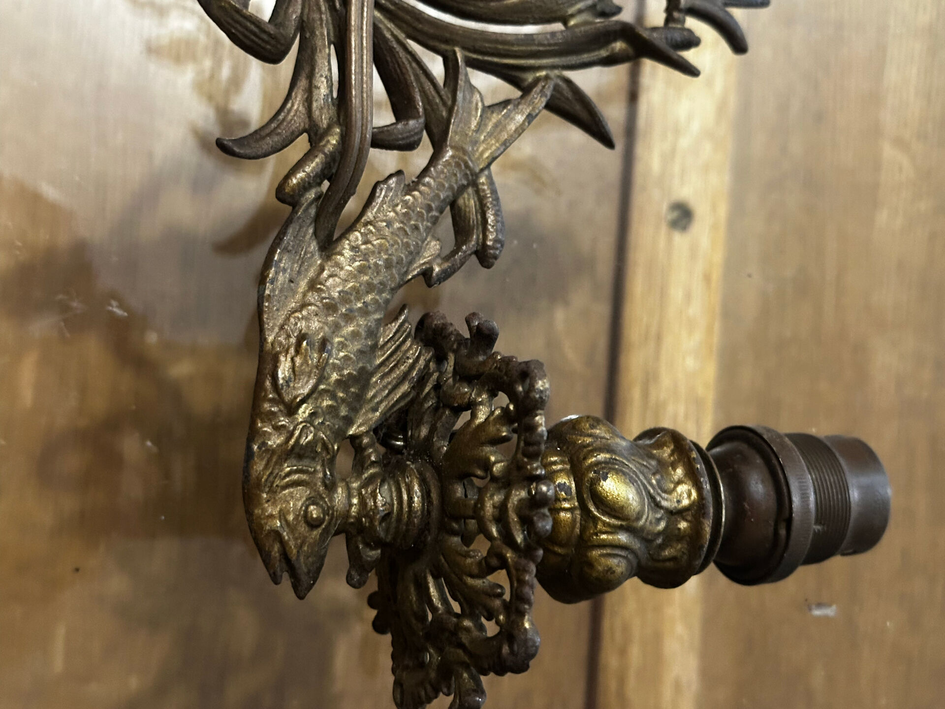 Pair of naturalistic wall sconces with fish circa 1900