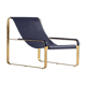 Classic Contemporary Chaise Longue in Aged Brass and Navy Blue Leather