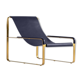 Classic Contemporary Chaise Longue in Aged Brass and Navy Blue Leather