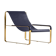 Classic Contemporary Chaise Longue in Aged Brass and Navy Blue Leather