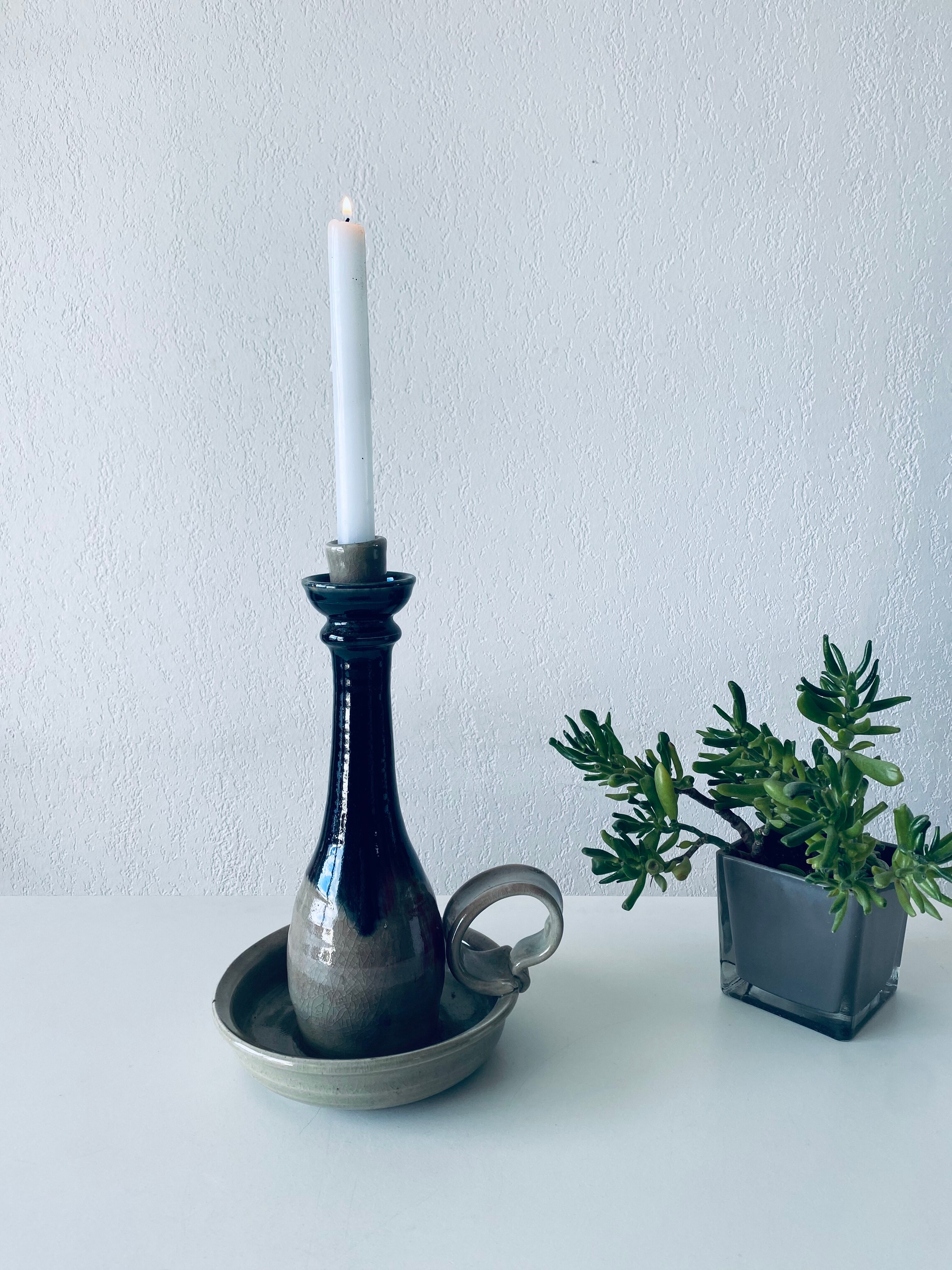 Candle holder in glazed ceramic