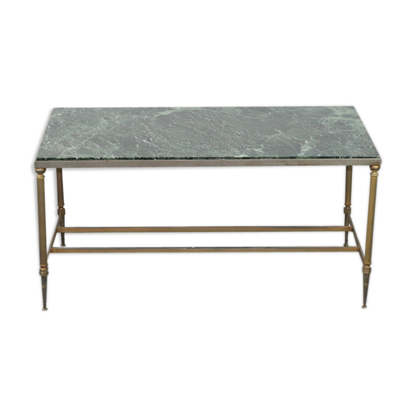 Green marble coffee table and vintage brass gold metal 60