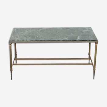 Table basse marbre vert et métal doré laiton vintage 60