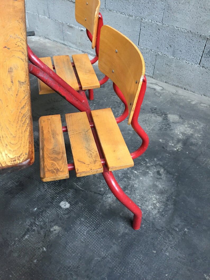 School desk vintage bench