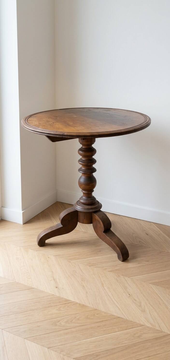 Antique wooden guéridon with a tilting top.