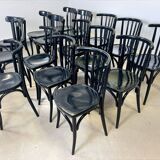 Lot de 16 chaises bistrot bois vernis noir Baumann/ Luterma anées 40/50 France