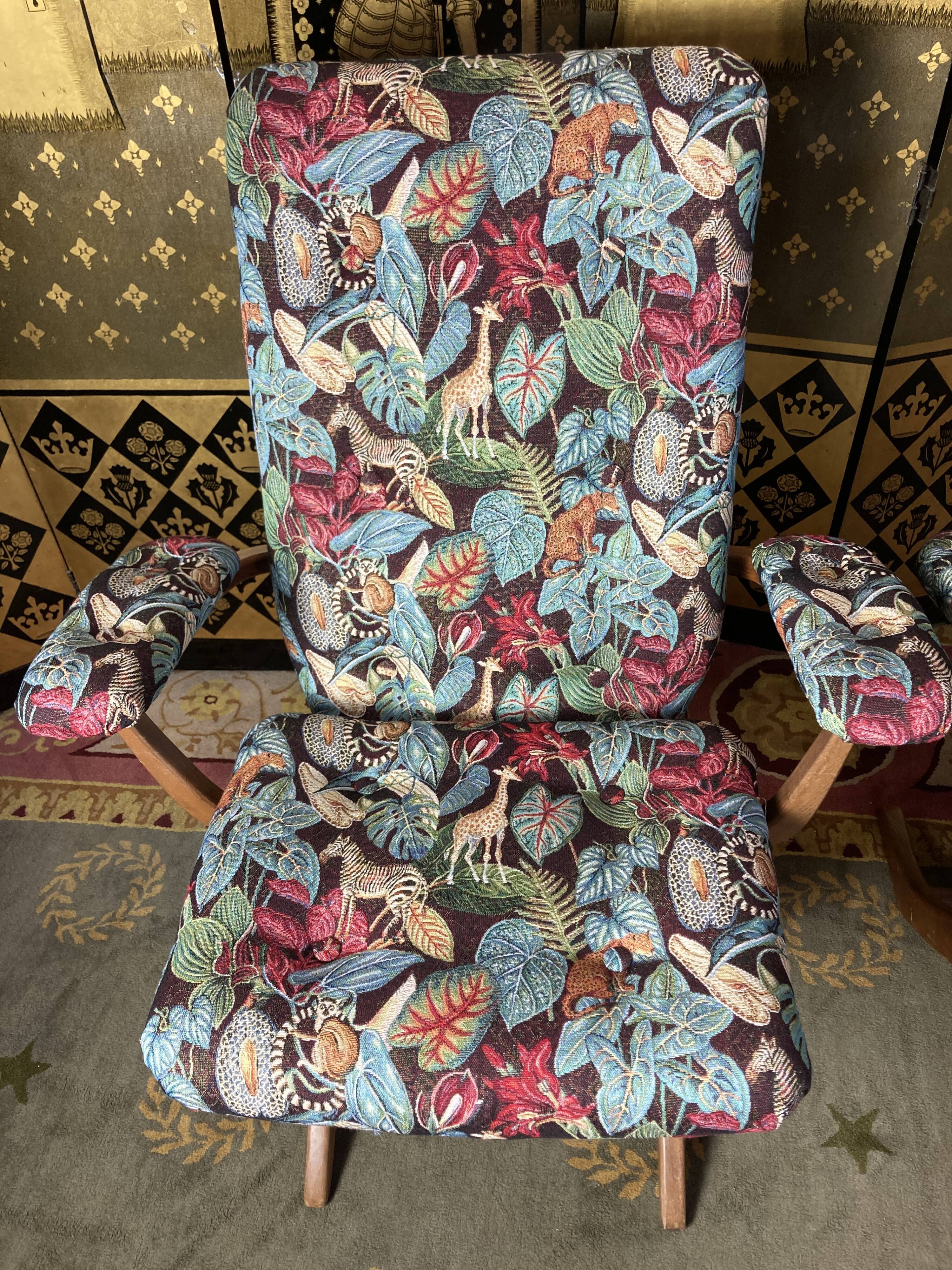 Pair of poly comfort armchairs and 1 footrest