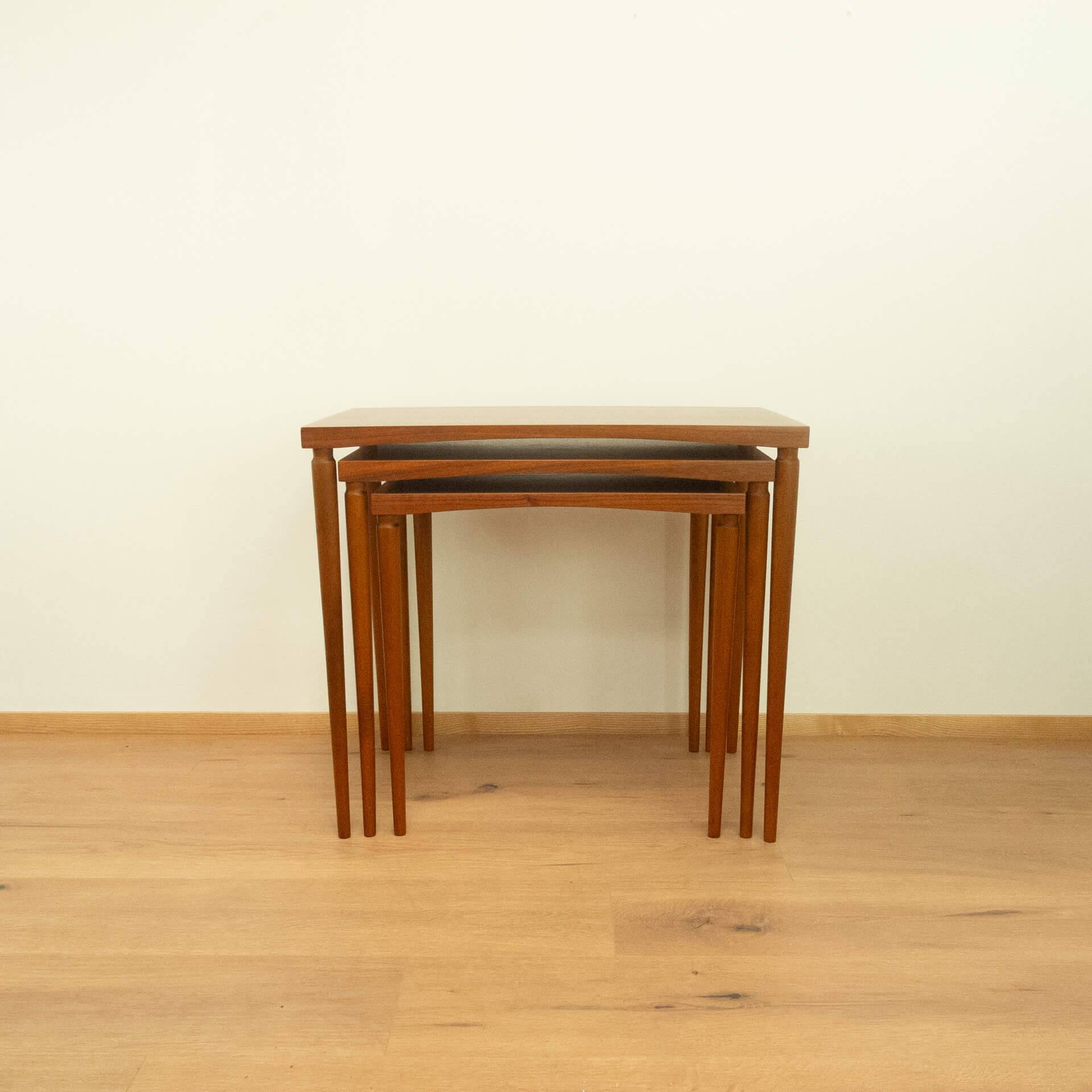 Set of 3 nesting tables, walnut with beech, vintage from the 60s