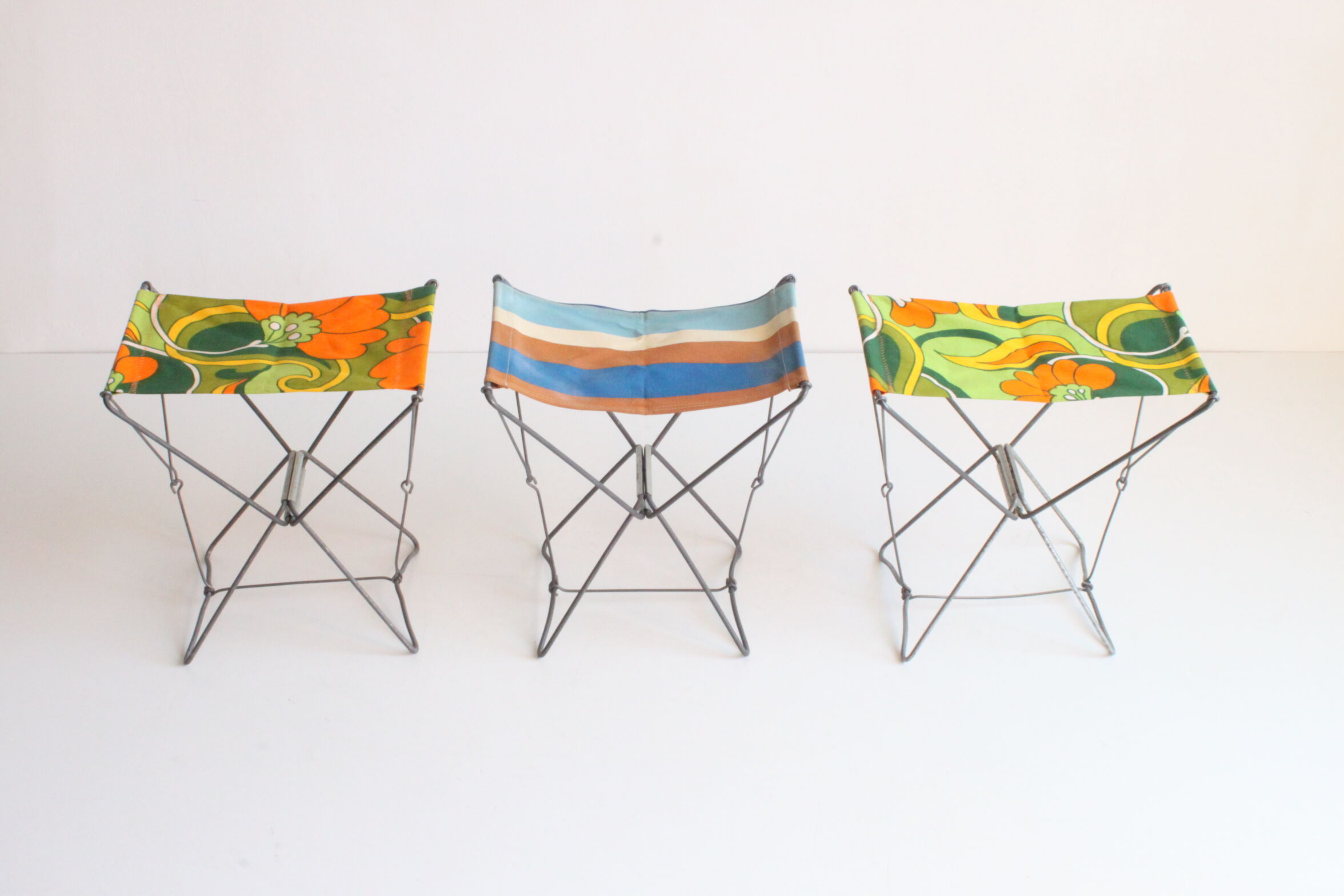 Nomad folding camping stools, France 1950s, set of three.