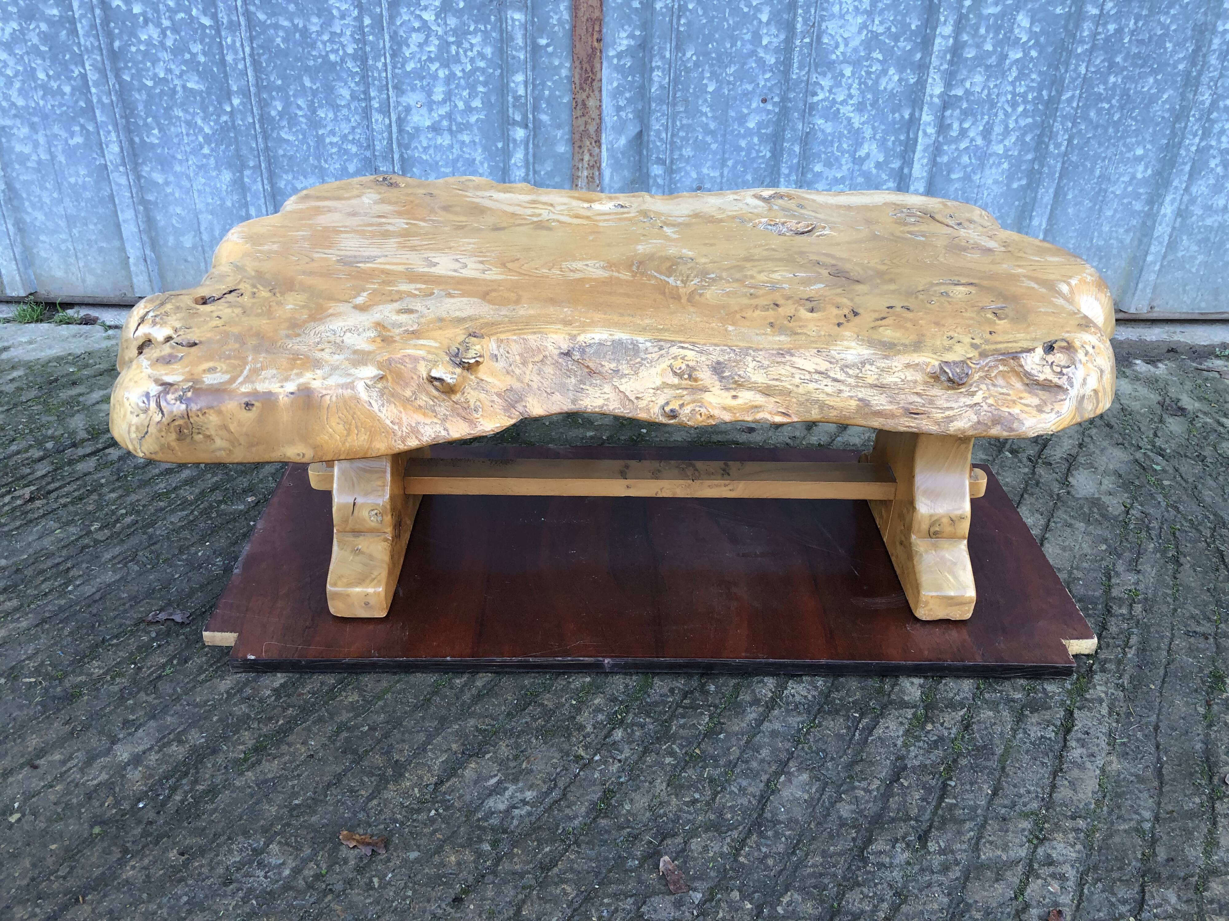 Handcrafted Brutalist coffee table in solid elm