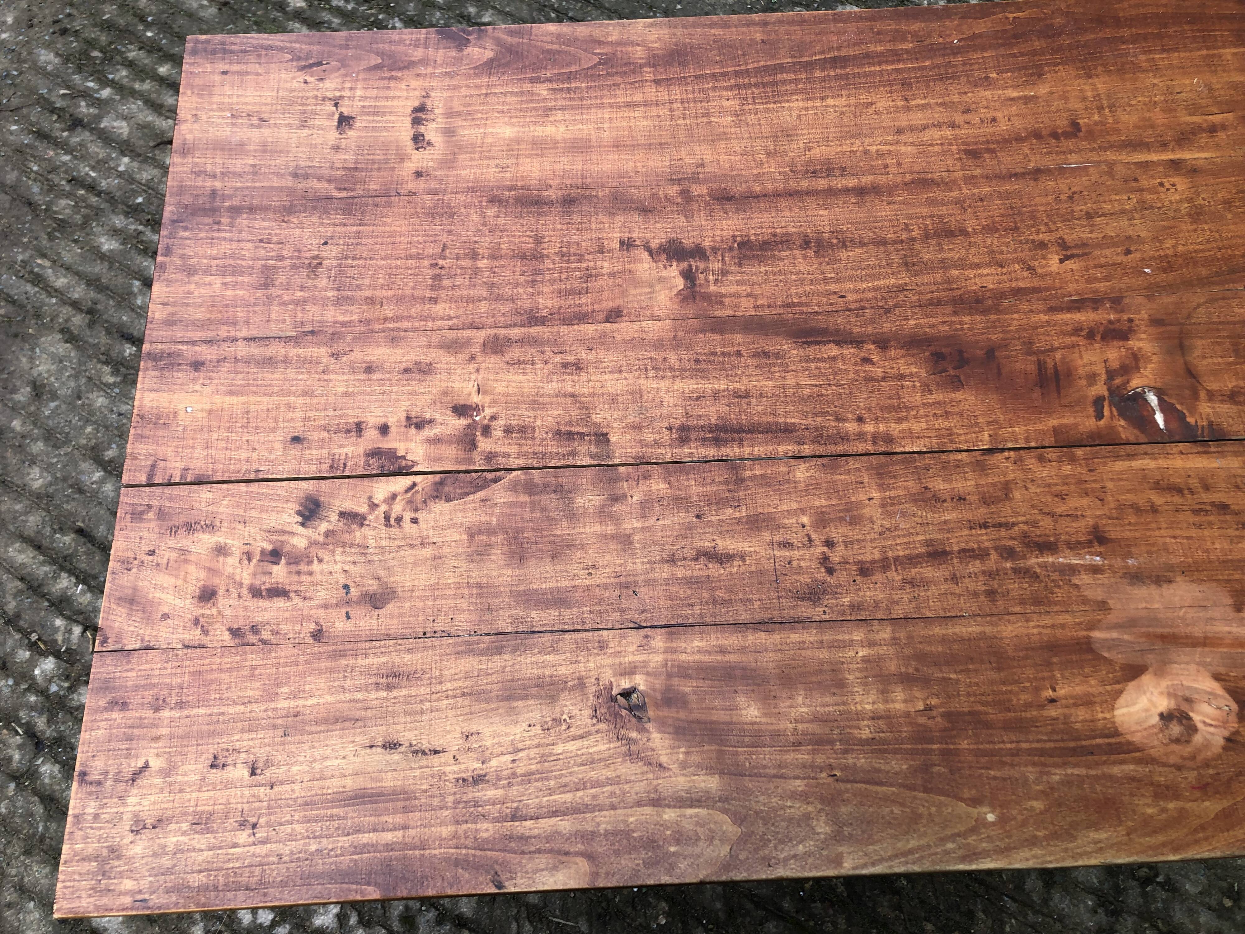Poplar wood table with 2 front drawers from the Reconstruction period.