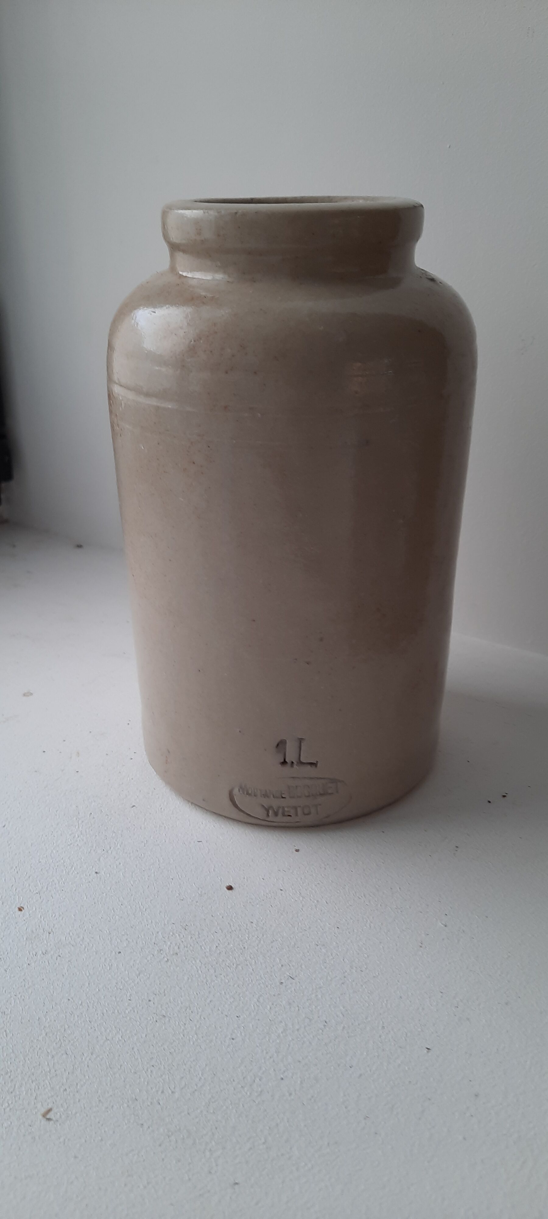 Pot en gres vernissé ancien.a moutarde Bocquet YVetot