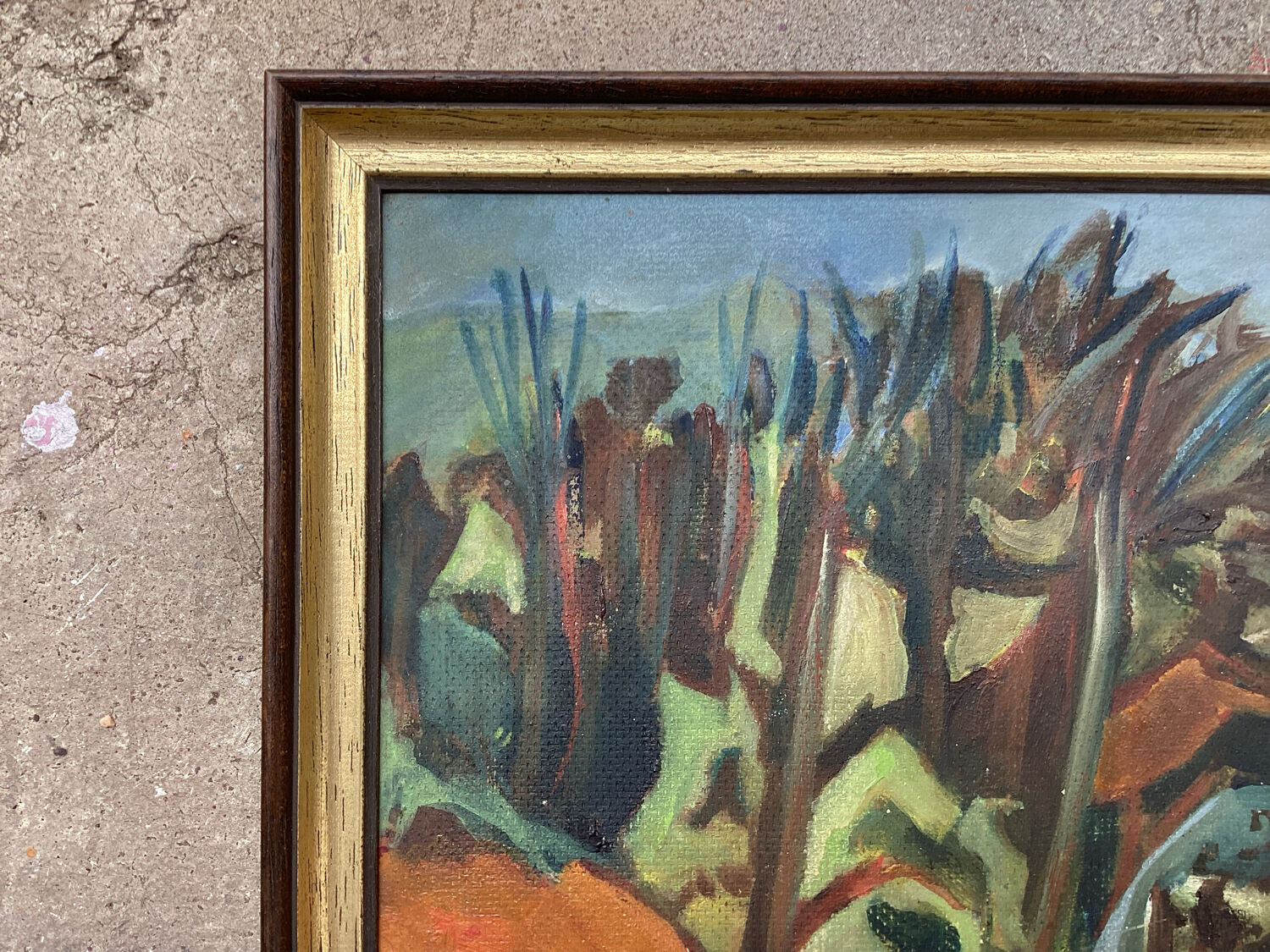Landscape oil on wood framed vintage