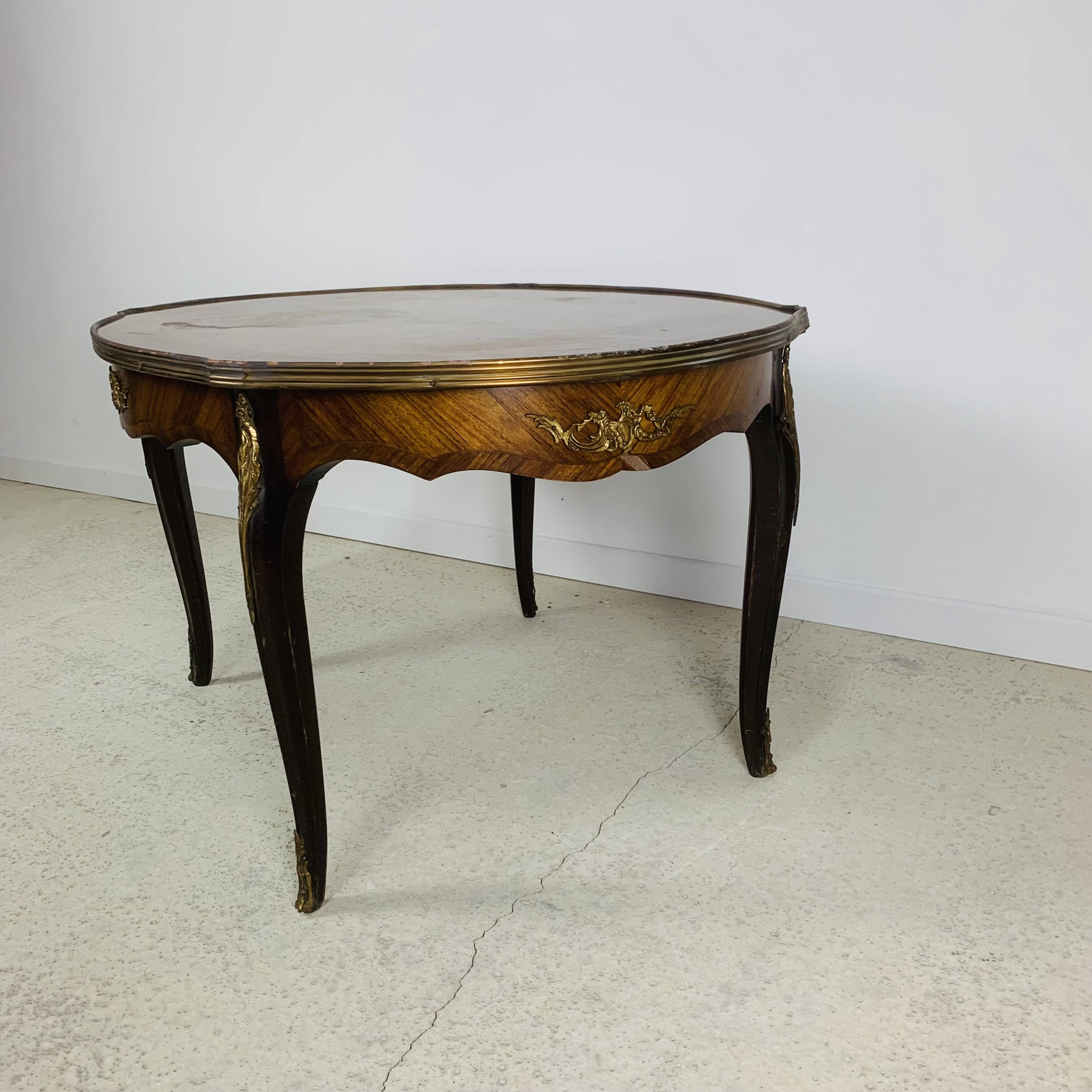 Louis XV High-end inlaid coffee table - Wood, Bronze - 1930s retro vintage