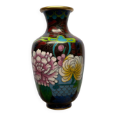 Vintage Chinese cloisonné vase, peony decoration, 15 cm