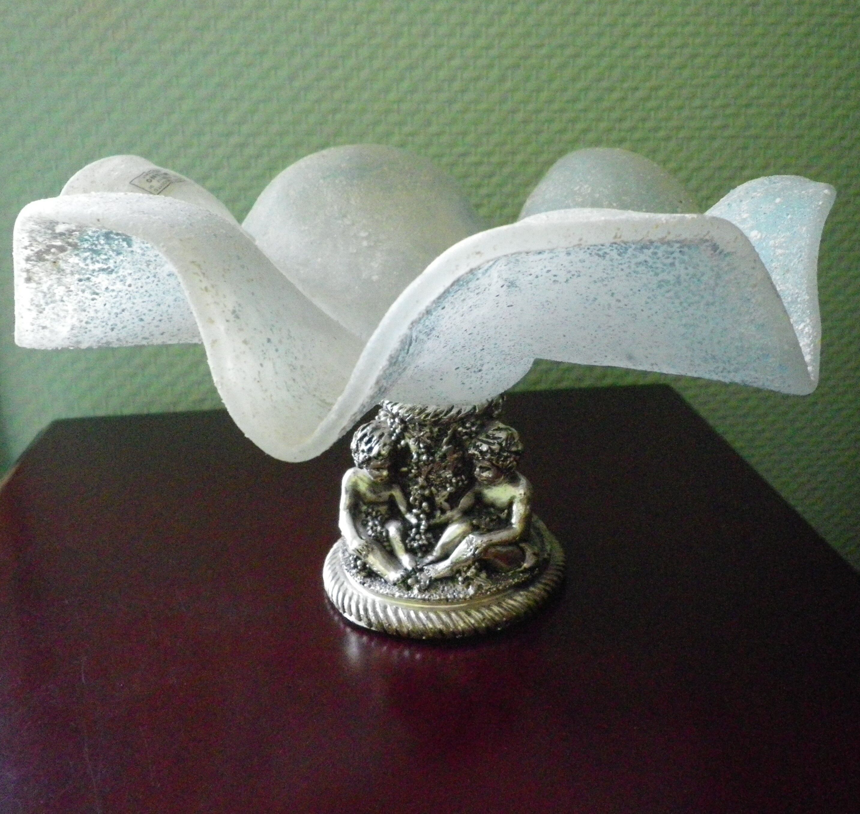 Fruit cup with silver metal foot, Murano granite glass "Vetro eseguito da maestri di Murano"