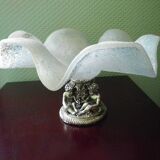 Fruit cup with silver metal foot, Murano granite glass "Vetro eseguito da maestri di Murano"
