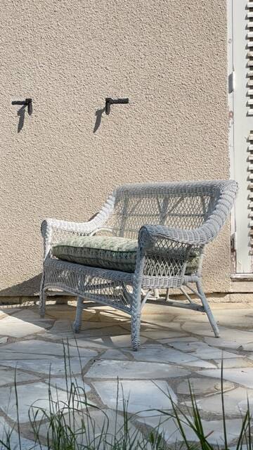 Vintage rattan kids garden bench