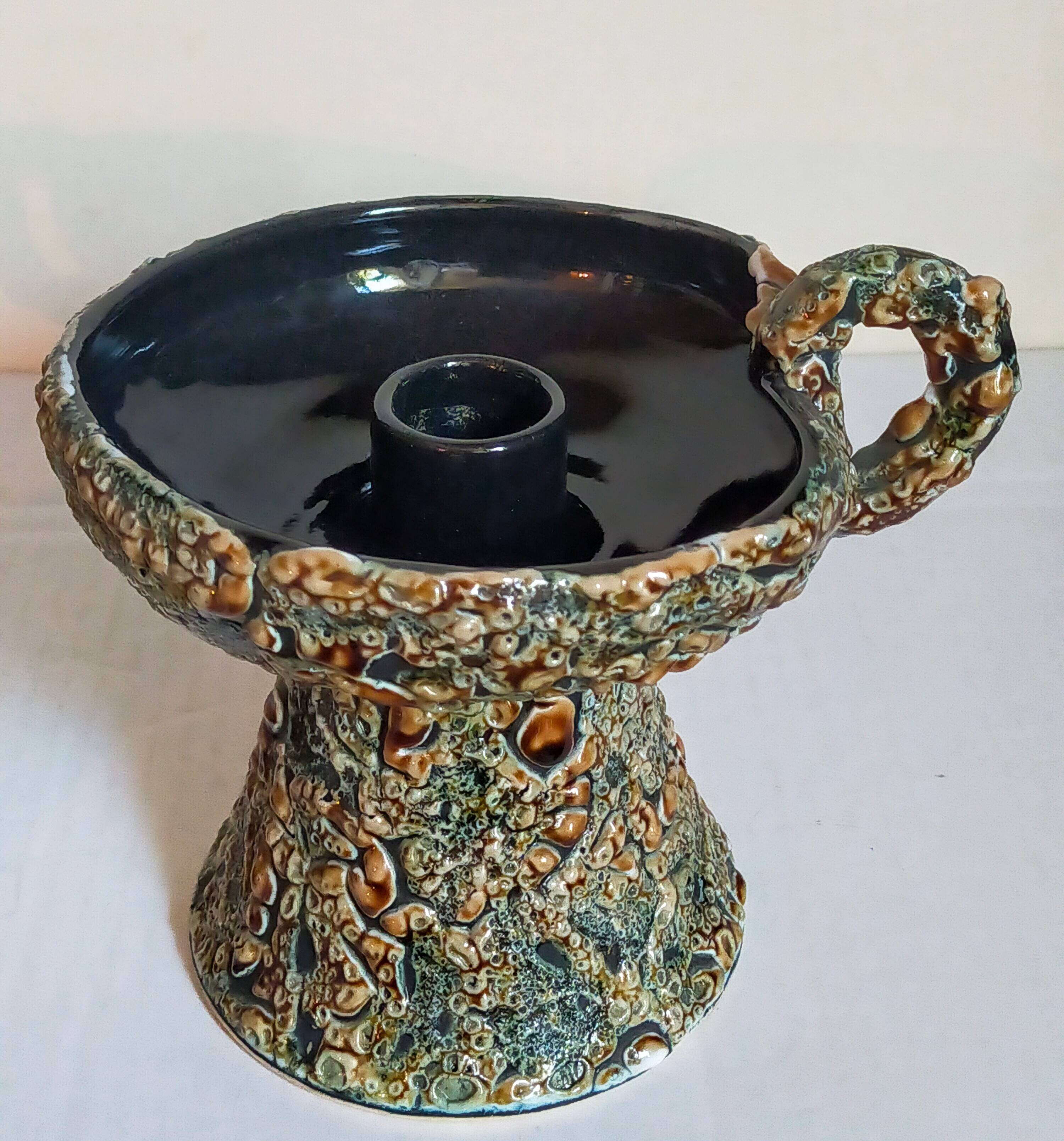 Pair of vintage Vanoise honey foam ceramic candlesticks