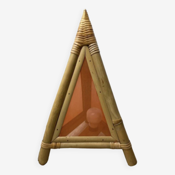 Pyramid lamp in bamboo and fabrics from the 70s