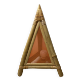 Lampe pyramide en bambou et tissus des années 70