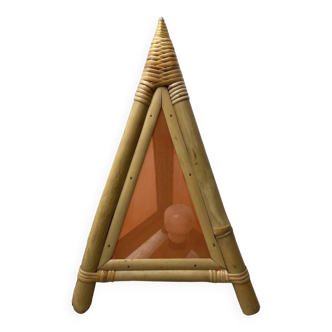 70s bamboo and fabric pyramid lamp