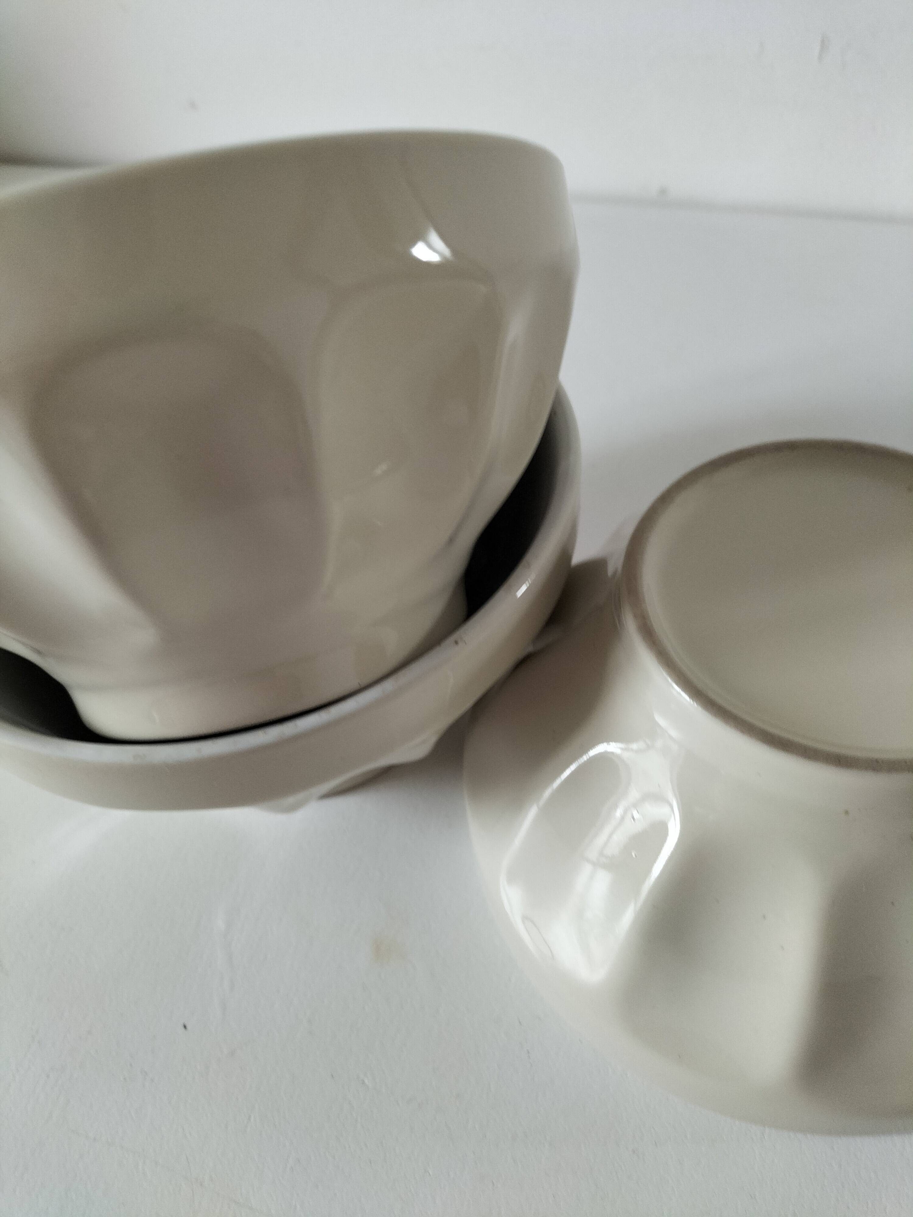 Trio de bols de ferme beige facetté & intérieur blanc